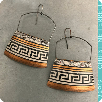 Big Copper, Black & White Etruscan Zero Waste Tin Earrings