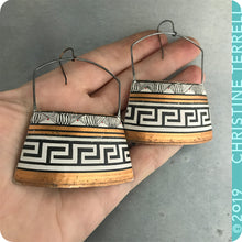 Load image into Gallery viewer, Big Copper, Black &amp; White Etruscan Zero Waste Tin Earrings