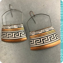 Load image into Gallery viewer, Big Copper, Black &amp; White Etruscan Zero Waste Tin Earrings