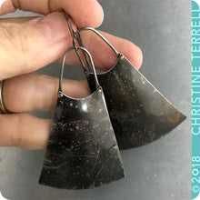 Load image into Gallery viewer, Fire Polished Upcycled Long Fan Tin Earrings