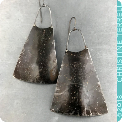 Fire Polished Upcycled Long Fan Tin Earrings