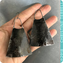 Load image into Gallery viewer, Fire Polished Upcycled Long Fan Tin Earrings