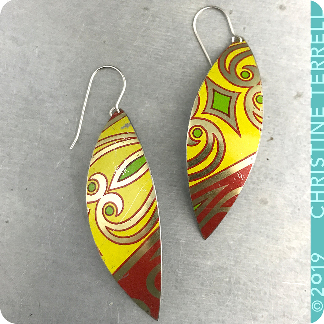 Bright Yellow Leaf Upcycled Tin Earrings