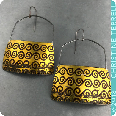 Big Golden Zero Waste Tin Earrings by Christine Terrell for adaptive reuse jewelry