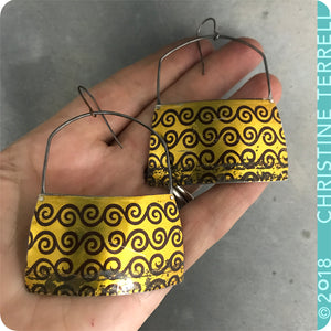 Big Golden Zero Waste Tin Earrings by Christine Terrell for adaptive reuse jewelry