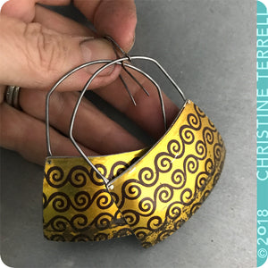 Big Golden Zero Waste Tin Earrings by Christine Terrell for adaptive reuse jewelry