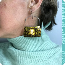 Load image into Gallery viewer, Big Golden Zero Waste Tin Earrings by Christine Terrell for adaptive reuse jewelry