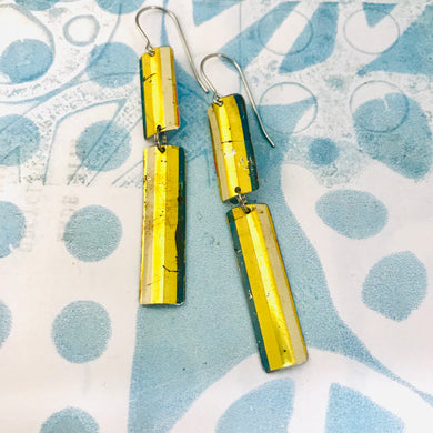 Golden Long Striped Pattern Recycled Tin Earrings
