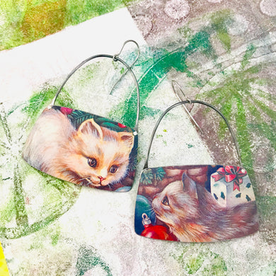 Fluffy Kitties Rounded Rectangles Zero Waste Tin Earrings