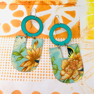 Big Orange Blossoms Chunky Horseshoes Zero Waste Tin Earrings