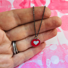 Load image into Gallery viewer, RESERVED 10 Etched Silver Heart on Green Upcycled Tin Necklace