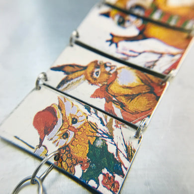 Woodland Animals Holiday Party Upcycled Tin Bracelet