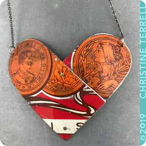 Upcyled Tin Heart Pendant by Christine Terrell for adaptive reuse jewelry