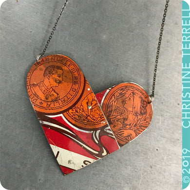 Upcyled Tin Heart Pendant by Christine Terrell for adaptive reuse jewelry