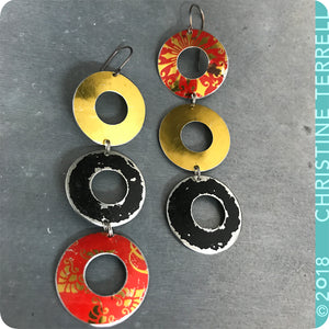 Golden, Scarlet, Black Rings Zero Waste Tin Earrings Ethical Anniersary Gift