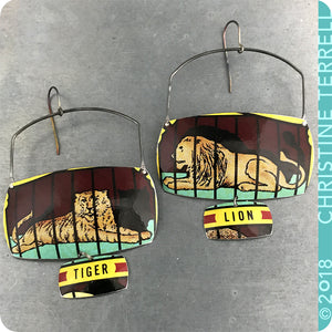 Lion & Tiger Upcycled Tin Large Earrings