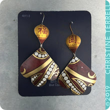 Load image into Gallery viewer, Maroon &amp; Gold Trefoil Upcyled Tin Earrings