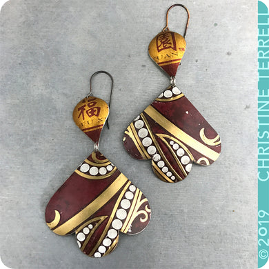 Maroon & Gold Trefoil Upcyled Tin Earrings