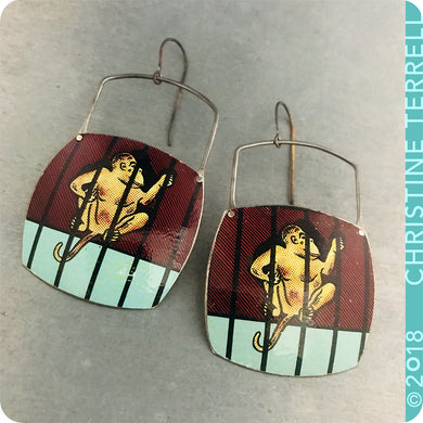 Monkey Animal Cracker Upcycled Tin Earrings