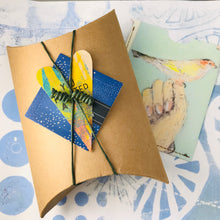 Load image into Gallery viewer, Mixed Oranges &amp; Pinks Birds on a Wire Upcycled Tin Earrings