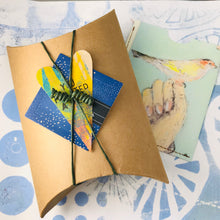 Load image into Gallery viewer, Cornflower Blue &amp; Gold Rectangles Recycled Tin Earrings