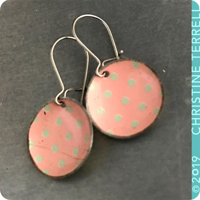 Pink with Gray Polka Dots Tiny Dot Upcycled Tin Earrings