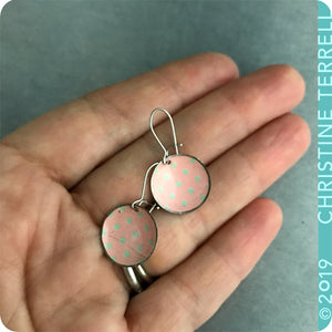 Pink with Gray Polka Dots Tiny Dot Upcycled Tin Earrings