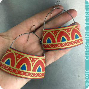 Scarlet Architectural Arch Upcycled Tin Earrings by Christine Terrell for adaptive reuse jewelry