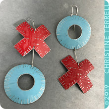 Load image into Gallery viewer, Big XOXO Red &amp; Blue Hugs &amp; Kisses Zero Waste Tin Earrings