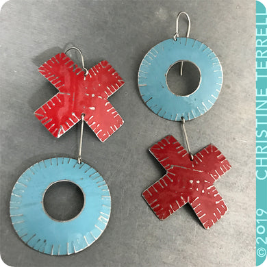 Big XOXO Red & Blue Hugs & Kisses Zero Waste Tin Earrings