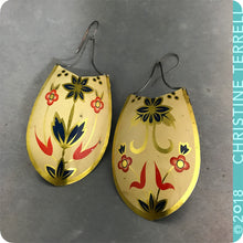 Load image into Gallery viewer, Red Flowers on Buttercream Upcycled Vintage Large Tin Earrings