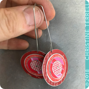 Red Layered Circles Upcycled Tin Earrings