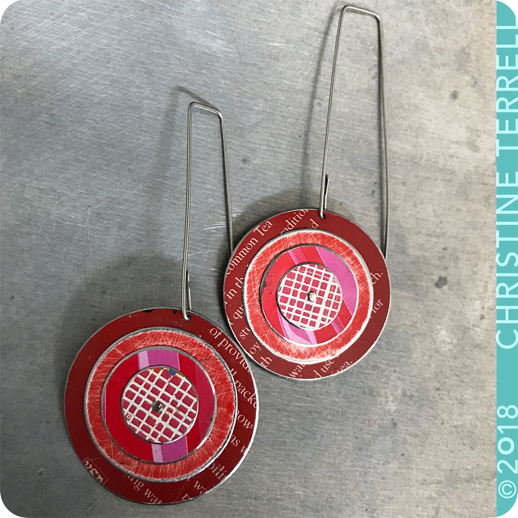Red Layered Circles Upcycled Tin Earrings