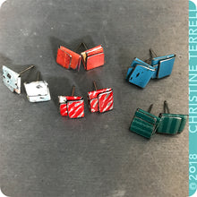 Load image into Gallery viewer, True Blue Folded Square Upcycled Tin Post Earrings