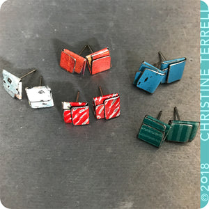 Japanese Kanji Folded Square Upcycled Tin Post Earrings