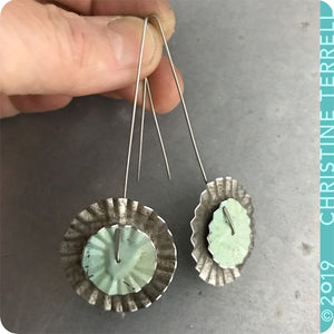 Upcycled Tin Ruffled Disc Earrings by Christine Terrell for adaptive reuse jewelry