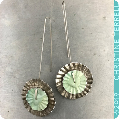 Upcycled Tin Ruffled Disc Earrings by Christine Terrell for adaptive reuse jewelry