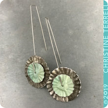 Load image into Gallery viewer, Upcycled Tin Ruffled Disc Earrings by Christine Terrell for adaptive reuse jewelry