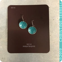 Load image into Gallery viewer, Teal Crosshatch Tiny Dot Slow Fashion Tin Earrings