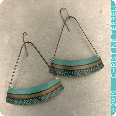 Teal Crosshatch Wide Arc Fan Zero Waste Tin Earrings