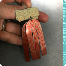 Load image into Gallery viewer, Saplings and Burnt Orange Etched Arch Upcycled Tin Earrings