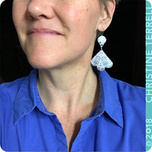 Load image into Gallery viewer, Mixed Teals Trefoil Upcyled Tin Earrings
