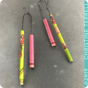 Totally Tubular Pink & Bright Green Upcycled Tin Earrings
