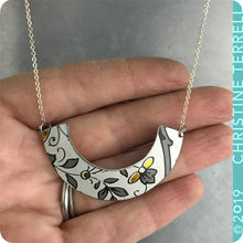 Load image into Gallery viewer, Gray &amp; Gold on White Wide Arc Tin Recycled Necklace