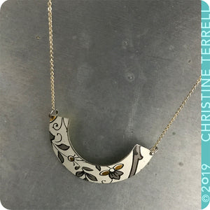 Gray & Gold on White Wide Arc Tin Recycled Necklace