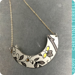 Gray & Gold on White Wide Arc Tin Recycled Necklace