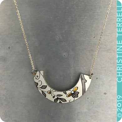 Gray & Gold on White Wide Arc Tin Recycled Necklace
