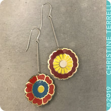 Load image into Gallery viewer, Reds &amp; Yellow Vintage Stylized Flowers Recycled Tin Earrings