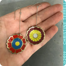 Load image into Gallery viewer, Reds &amp; Yellow Vintage Stylized Flowers Recycled Tin Earrings