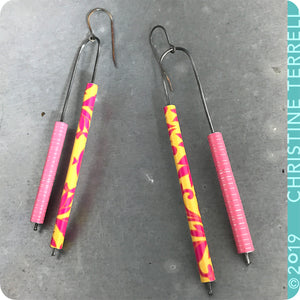 Totally Tubular Pink & Tropical Pattern Upcycled Tin Earrings